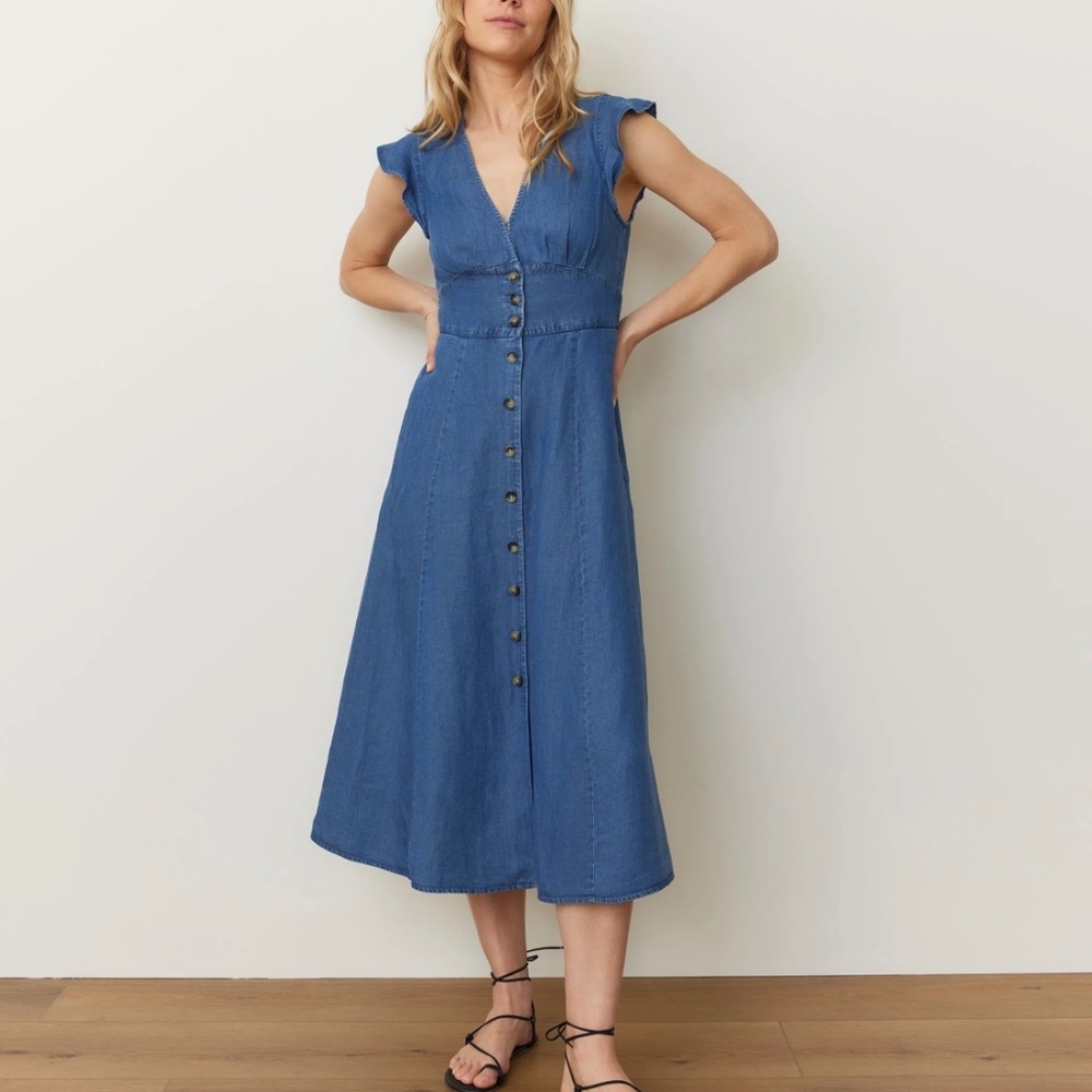 Marine Layer 100% Tencel Blue Camila Midi Dress Size M